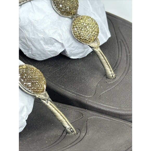 Fitflop Sandals Petra Womens Sz 11 Brown Metallic Gold Toe Post Embellished READ - Picture 4 of 11